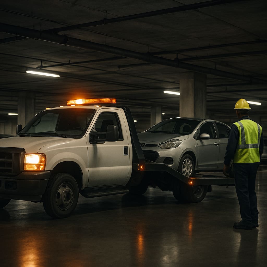 Abschleppen in enger Tiefgarage